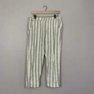 Rip Curl Women's Ivory Black‎ Stripe 100% Cotton Tapered Pull On Pants Size L